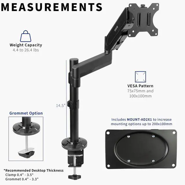 Alt view image 3 of 7 - VIVO Articulating Single Pneumatic Spring Desk Mount Stand for Screens up to 32"