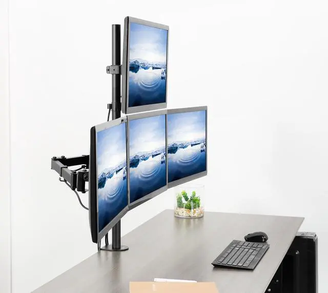Alt view image 2 of 7 - VIVO Quad 13" to 24" LCD Monitor Heavy Duty Desk Mount | 3 + 1 Stand, Holds 4 Screens (STAND-V104C)