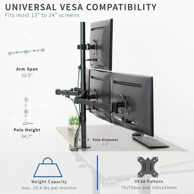 Alt view image 3 of 7 - VIVO Quad 13" to 24" LCD Monitor Heavy Duty Desk Mount | 3 + 1 Stand, Holds 4 Screens (STAND-V104C)