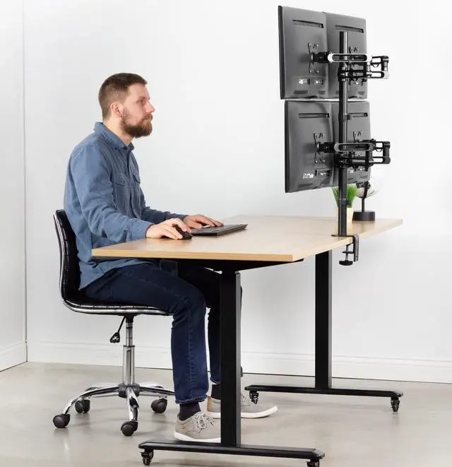 Alt view image 5 of 7 - VIVO Aluminum Quad LCD Fully Adjustable Monitor Desk Mount Stand for 4 Screens 17" to 32" (STAND-V104Y)
