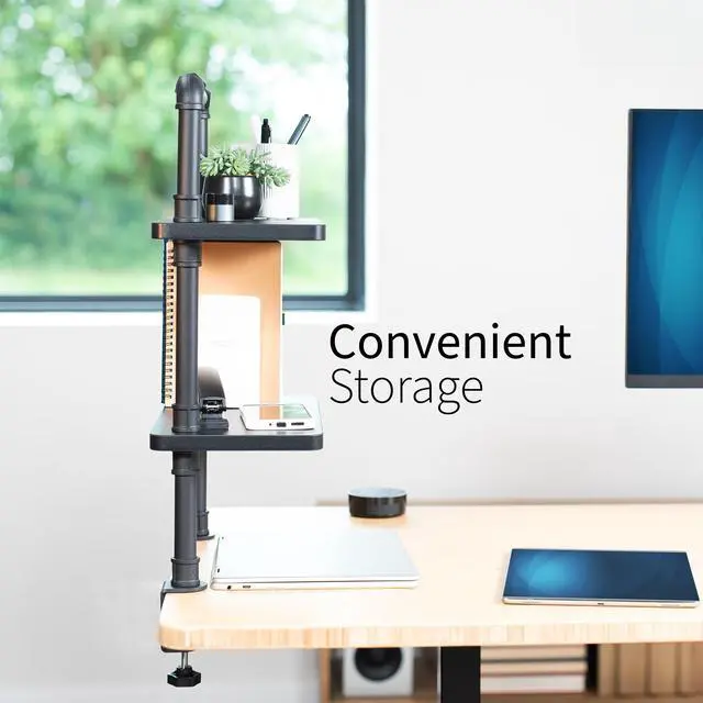 Alt view image 7 of 7 - VIVO Clamp-on 16 inch Decorative Industrial Pipe Shelves, 2-Tier Decor Organizer, Black, DESK-SHELF16-2B