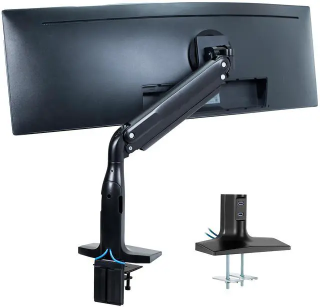 Main image of Single Ultra Wide Monitor Pneumatic Spring Desk Mount with USB, Max VESA 200x100