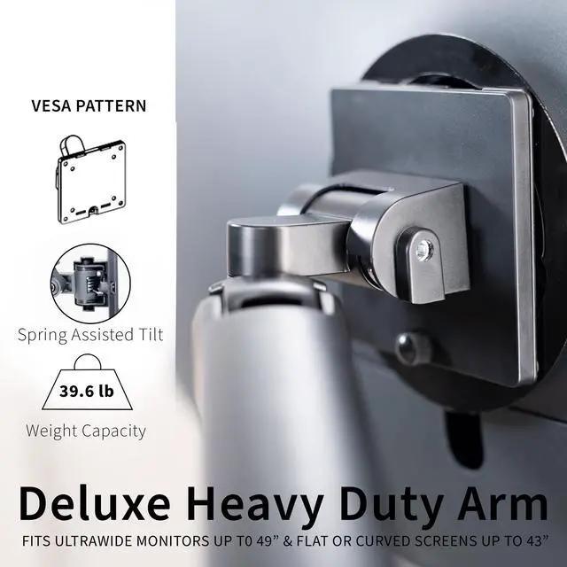 Alt view image 3 of 7 - Single Ultra Wide Monitor Pneumatic Spring Desk Mount with USB, Max VESA 200x100