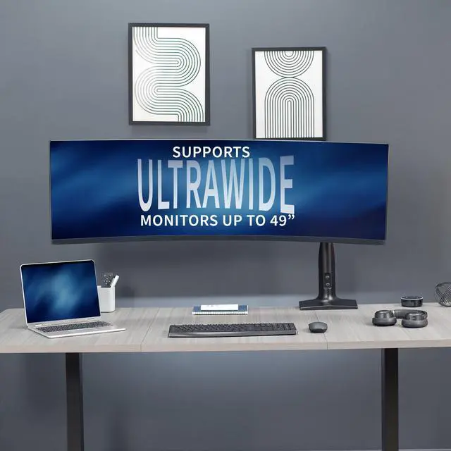 Alt view image 5 of 7 - Single Ultra Wide Monitor Pneumatic Spring Desk Mount with USB, Max VESA 200x100