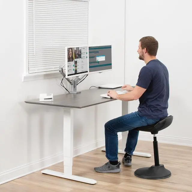 Alt view image 4 of 7 - VIVO Aluminum Space Saving Dual 17" to 32" Monitor Pneumatic Desk Mount, Counterbalance Arm Monitor Stand (STAND-V200A)