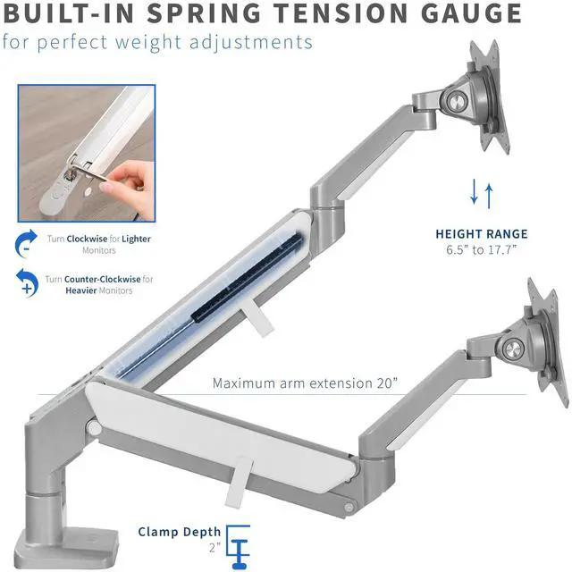 Alt view image 5 of 7 - VIVO Aluminum Space Saving Dual 17" to 32" Monitor Pneumatic Desk Mount, Counterbalance Arm Monitor Stand (STAND-V200A)
