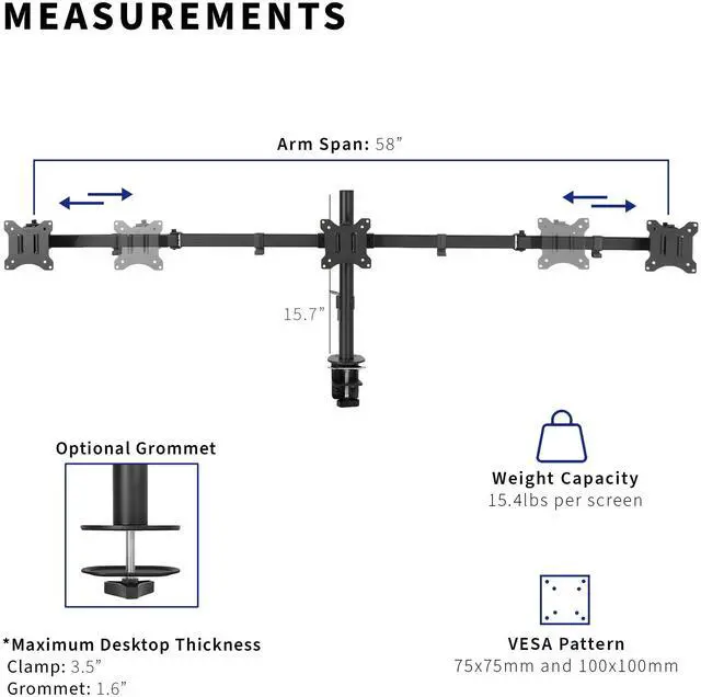Alt view image 3 of 7 - VIVO Heavy Duty Flush to Wall Triple Monitor Desk Mount, 3 Screens up to 27"