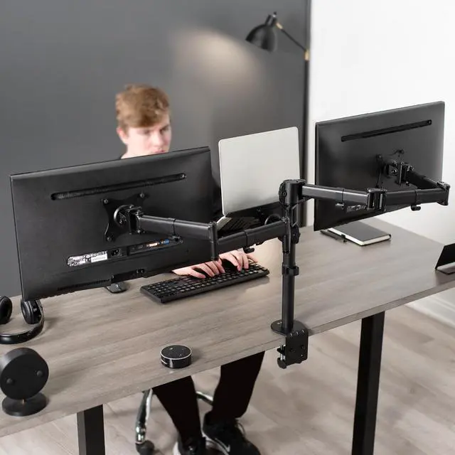 Alt view image 7 of 7 - VIVO Dual 13" to 27" Monitor Mount with Laptop Holder, Horizontal Screen Display