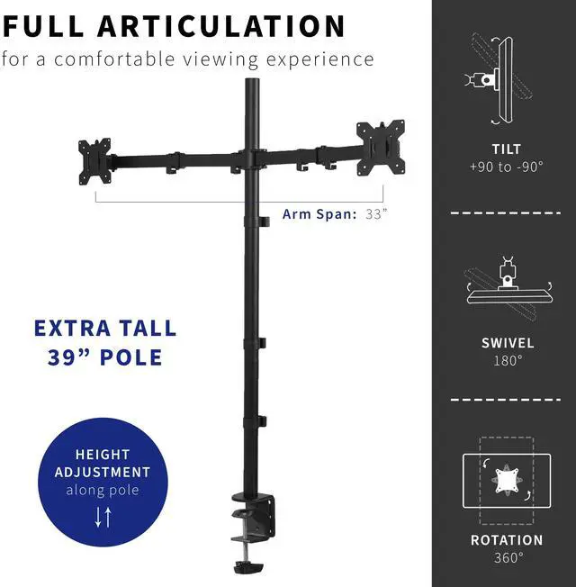 Alt view image 3 of 8 - VIVO Dual Monitor Desk Mount Extra Tall Adjustable Stand for up to 32" Screens