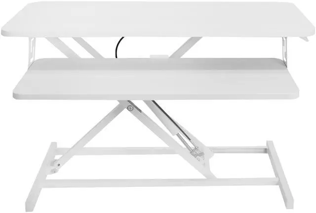 Main image of VIVO White Height Adjustable 32" Standing Desk Monitor Riser, Economic Sit Stand Workstation Tabletop (DESK-V000SW)