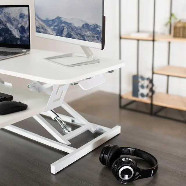 Alt view image 6 of 7 - VIVO White Height Adjustable 32" Standing Desk Monitor Riser, Economic Sit Stand Workstation Tabletop (DESK-V000SW)