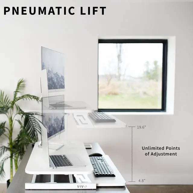 Alt view image 4 of 7 - VIVO White Height Adjustable 32" Standing Desk Monitor Riser, Economic Sit Stand Workstation Tabletop (DESK-V000SW)