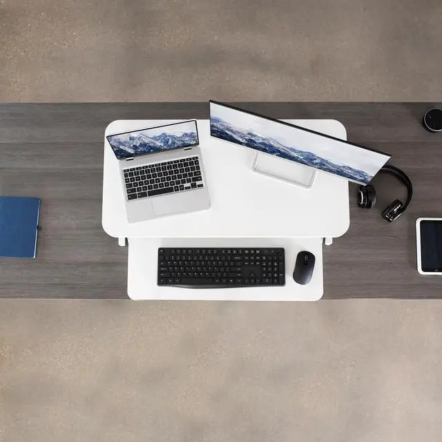Alt view image 5 of 7 - VIVO White Height Adjustable 32" Standing Desk Monitor Riser, Economic Sit Stand Workstation Tabletop (DESK-V000SW)