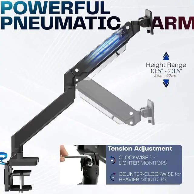 Alt view image 3 of 8 - VIVO Premium Aluminum Single Monitor Pneumatic Spring Arm Desk Mount Stand w/ USB | Fits Ultrawides up to 49" (STAND-V101G1)