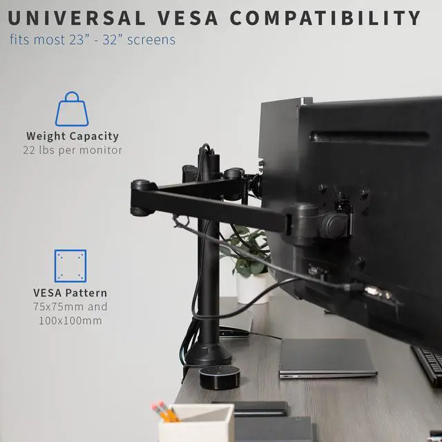 Alt view image 15 of 17 - VIVO Triple Monitor Desk Mount, Heavy Duty Stand, Computer Screens up to 32"