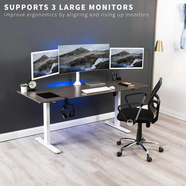 Alt view image 2 of 7 - VIVO White Triple Monitor Desk Mount, Adjustable Stand, Fits 3 Screens up to 32"
