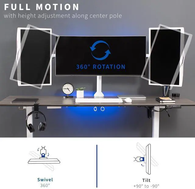 Alt view image 5 of 7 - VIVO White Triple Monitor Desk Mount, Adjustable Stand, Fits 3 Screens up to 32"