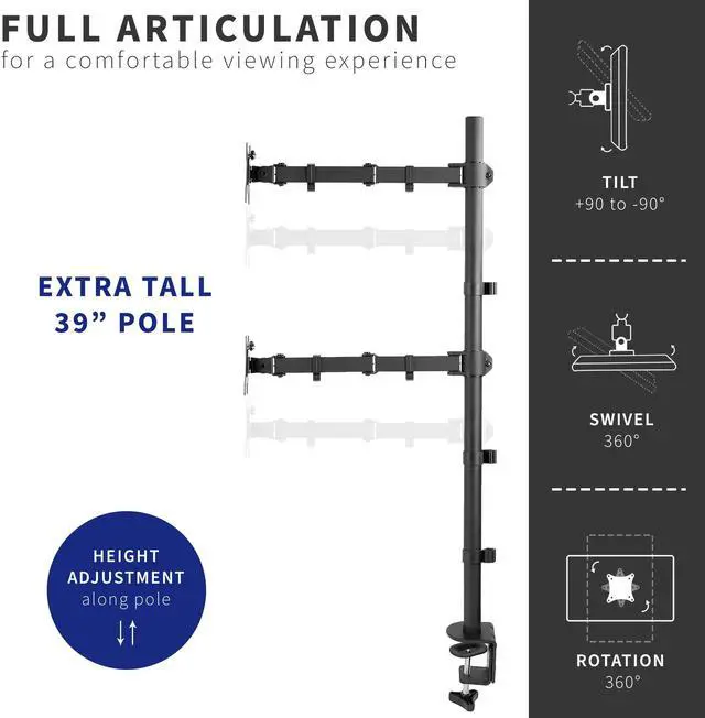 Alt view image 2 of 13 - VIVO Dual Monitor Mount Extra Tall Adjustable Stand | Fits Two Screens up to 27"