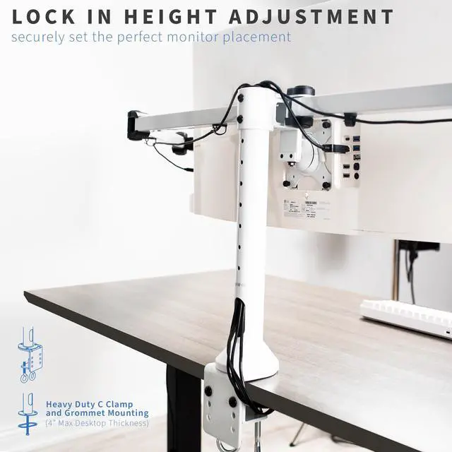 Alt view image 6 of 7 - VIVO White Triple Monitor Desk Mount, Adjustable Stand, Fits 3 Screens up to 32"