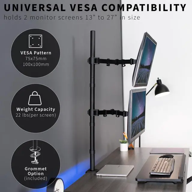Alt view image 3 of 13 - VIVO Dual Monitor Mount Extra Tall Adjustable Stand | Fits Two Screens up to 27"