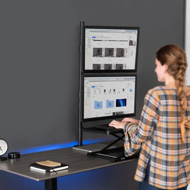 Alt view image 4 of 13 - VIVO Dual Monitor Mount Extra Tall Adjustable Stand | Fits Two Screens up to 27"