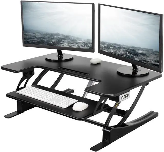 Main image of VIVO Black Electric Height Adjustable Extra Wide 42" Stand Up Desk Converter, Tabletop Monitor Riser (DESK-V000VLE)