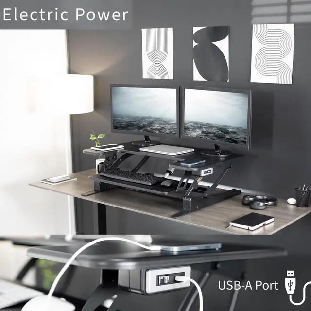 Alt view image 2 of 7 - VIVO Black Electric Height Adjustable Extra Wide 42" Stand Up Desk Converter, Tabletop Monitor Riser (DESK-V000VLE)
