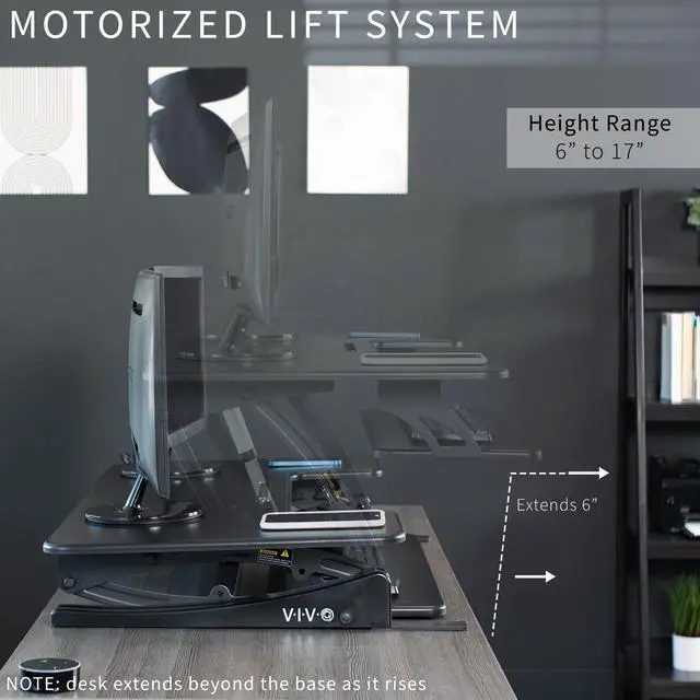 Alt view image 5 of 7 - VIVO Black Electric Height Adjustable Extra Wide 42" Stand Up Desk Converter, Tabletop Monitor Riser (DESK-V000VLE)