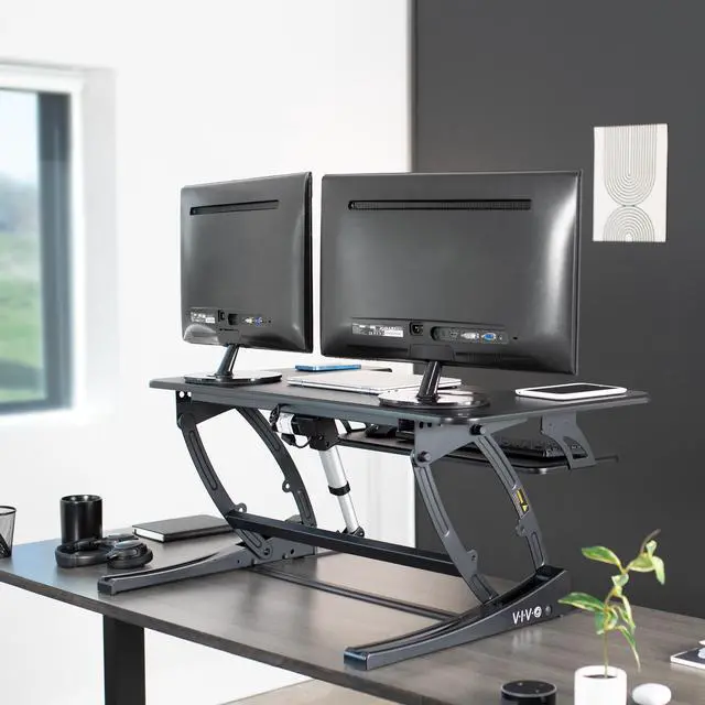 Alt view image 7 of 7 - VIVO Black Electric Height Adjustable Extra Wide 42" Stand Up Desk Converter, Tabletop Monitor Riser (DESK-V000VLE)