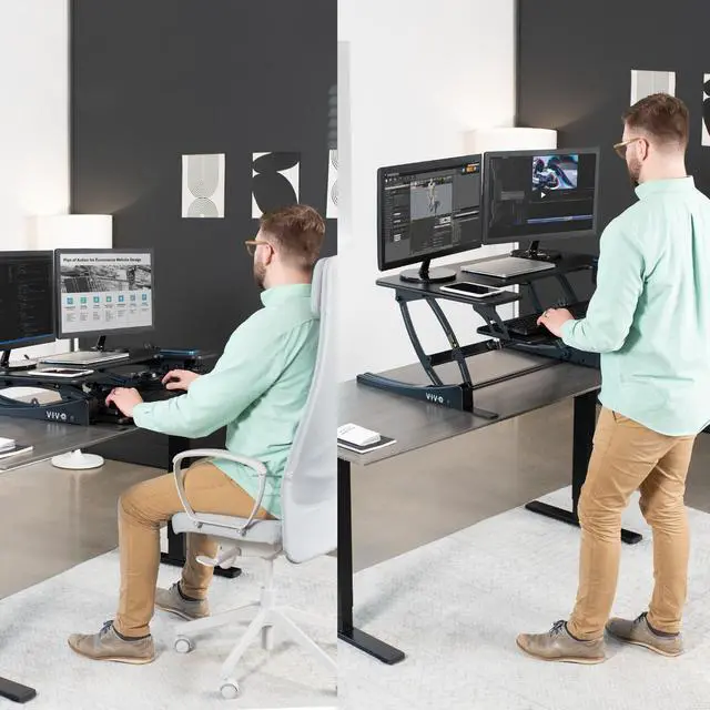 Alt view image 3 of 7 - VIVO Black Electric Height Adjustable Extra Wide 42" Stand Up Desk Converter, Tabletop Monitor Riser (DESK-V000VLE)