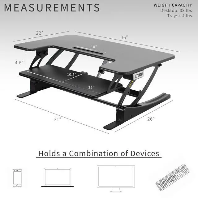 Alt view image 4 of 7 - VIVO Black Electric Height Adjustable Extra Wide 42" Stand Up Desk Converter, Tabletop Monitor Riser (DESK-V000VLE)