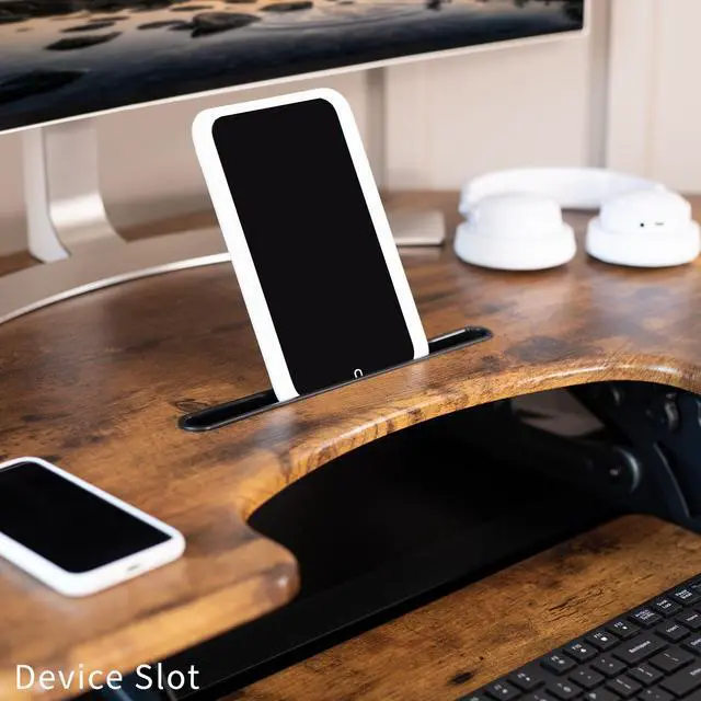 Alt view image 7 of 8 - VIVO Corner Standing Height Adjustable Sit to Stand Tabletop Desk Riser, Vintage Brown Top, Black Frame, DESK-V000VCN
