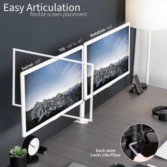 Alt view image 3 of 12 - VIVO White Dual LCD Monitor Desk Mount Stand, Heavy Duty Fully Adjustable, Fits 2 Screens up to 32" (STAND-V032W)