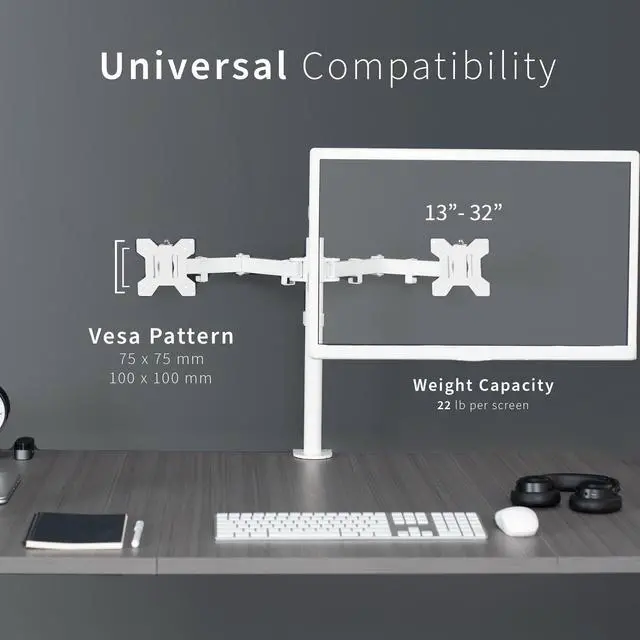 Alt view image 12 of 12 - VIVO White Dual LCD Monitor Desk Mount Stand, Heavy Duty Fully Adjustable, Fits 2 Screens up to 32" (STAND-V032W)