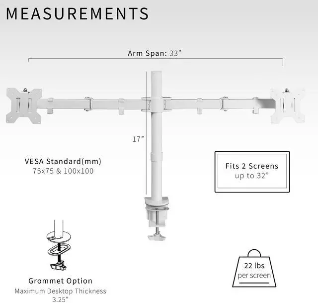 Alt view image 6 of 12 - VIVO White Dual LCD Monitor Desk Mount Stand, Heavy Duty Fully Adjustable, Fits 2 Screens up to 32" (STAND-V032W)