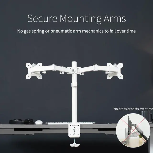 Alt view image 4 of 12 - VIVO White Dual LCD Monitor Desk Mount Stand, Heavy Duty Fully Adjustable, Fits 2 Screens up to 32" (STAND-V032W)