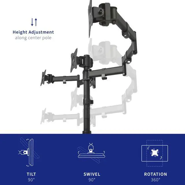 Alt view image 3 of 7 - VIVO Triple Monitor Adjustable Mount / Articulating Stand for 3 LCD Screens up to 24" (STAND-V003M)