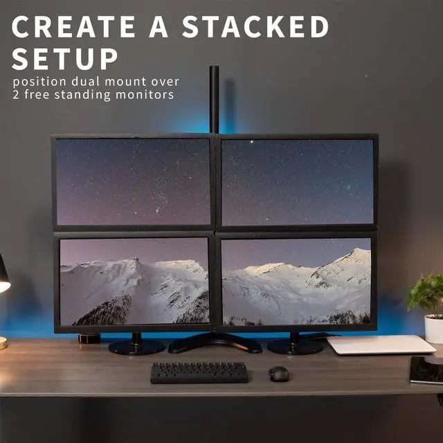 Alt view image 6 of 7 - VIVO Dual Monitor Free-Standing Mount Extra Tall Adjustable Stand | Fits up to 27" Screens (STAND-V012F)
