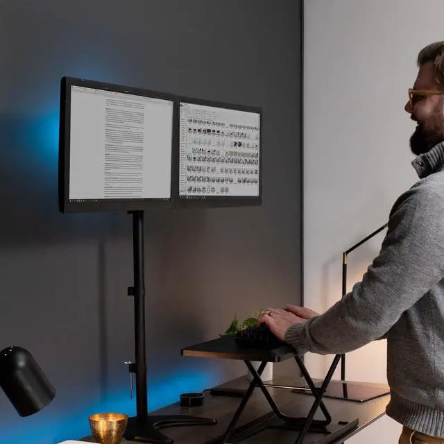 Alt view image 7 of 7 - VIVO Dual Monitor Free-Standing Mount Extra Tall Adjustable Stand | Fits up to 27" Screens (STAND-V012F)