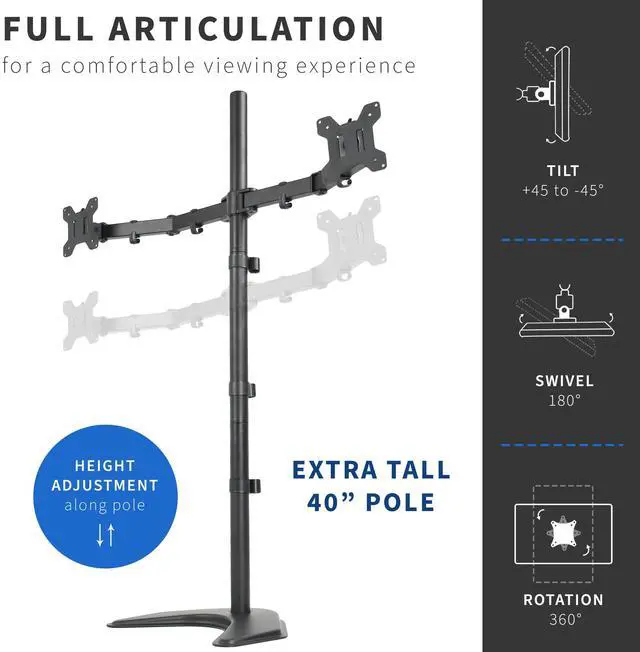 Alt view image 2 of 7 - VIVO Dual Monitor Free-Standing Mount Extra Tall Adjustable Stand | Fits up to 27" Screens (STAND-V012F)