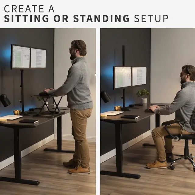 Alt view image 4 of 7 - VIVO Dual Monitor Free-Standing Mount Extra Tall Adjustable Stand | Fits up to 27" Screens (STAND-V012F)
