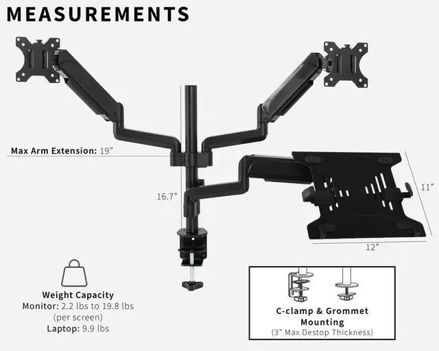 Alt view image 17 of 19 - VIVO Black Dual 17" to 32" Monitor and Laptop Pneumatic Arm Desk Mount