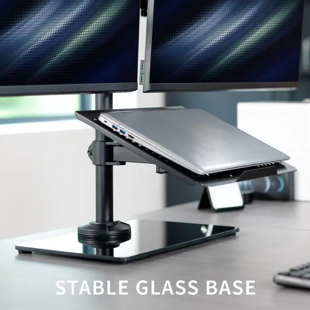 Alt view image 4 of 7 - VIVO Laptop and Dual Monitor Desk Stand w/ Glass Base, Fits 32" Computer Screen
