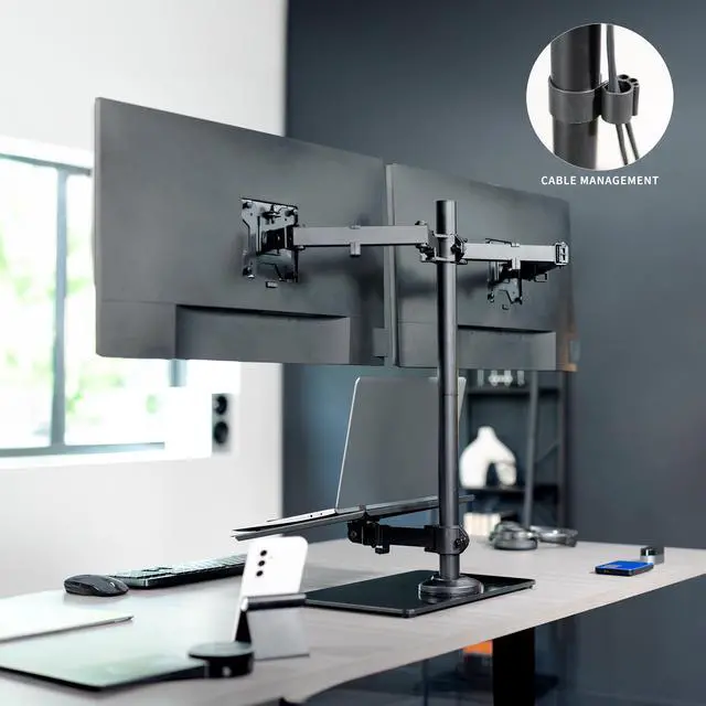 Alt view image 7 of 7 - VIVO Laptop and Dual Monitor Desk Stand w/ Glass Base, Fits 32" Computer Screen