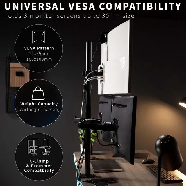 Alt view image 3 of 7 - VIVO Triple Monitor Desk Mount Stand, Heavy Duty, 3 Computer Screens up to 30"