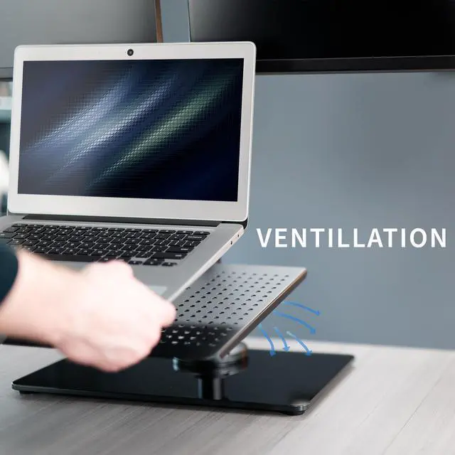 Alt view image 6 of 7 - VIVO Laptop and Dual Monitor Desk Stand w/ Glass Base, Fits 32" Computer Screen