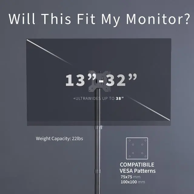 Alt view image 4 of 7 - VIVO Single Monitor Mount Extra Tall Adjustable Stand Fits One Screen up to 32"