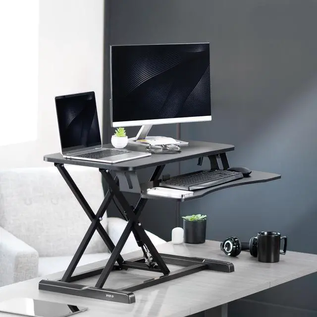 Alt view image 2 of 7 - VIVO Black Height Adjustable Standing Desk Monitor Riser 32" Sit Stand Tabletop