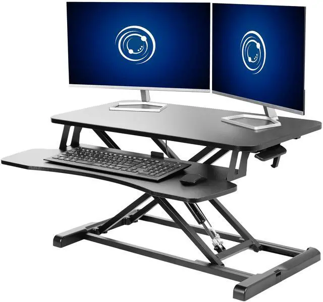 Main image of VIVO Black Height Adjustable Standing Desk Monitor Riser 32" Sit Stand Tabletop