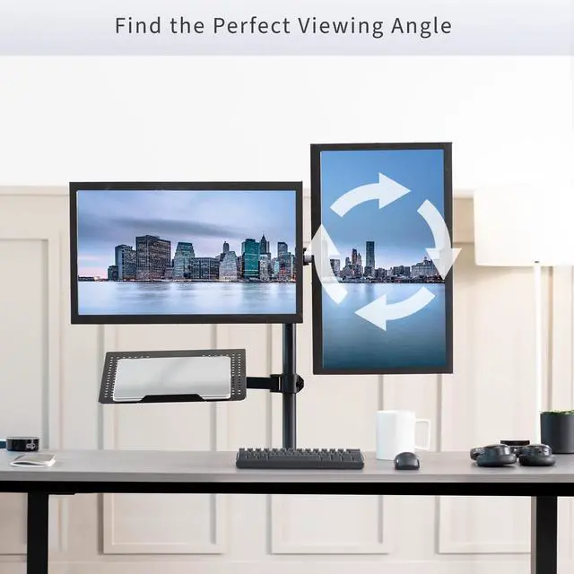 Alt view image 6 of 8 - VIVO Dual 13" to 27" Monitor Mount with Laptop Holder, Tall Adjustable Stand